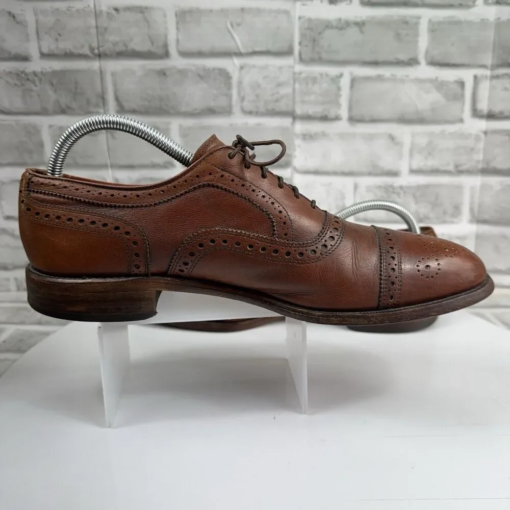 Allen Edmonds Strand Men's Size 9.5 Brown Leather Cap-Toe Dress Lace Up Oxfords